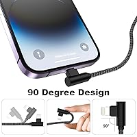 Vista 2 de iPhone Charger 1ft 90 Degree 2 Pack MFi Certified Elbow Short Lightning Cable Right Angle Fast Charging Cord for iPhone 14 13 12 11 Pro X XS XR 8
