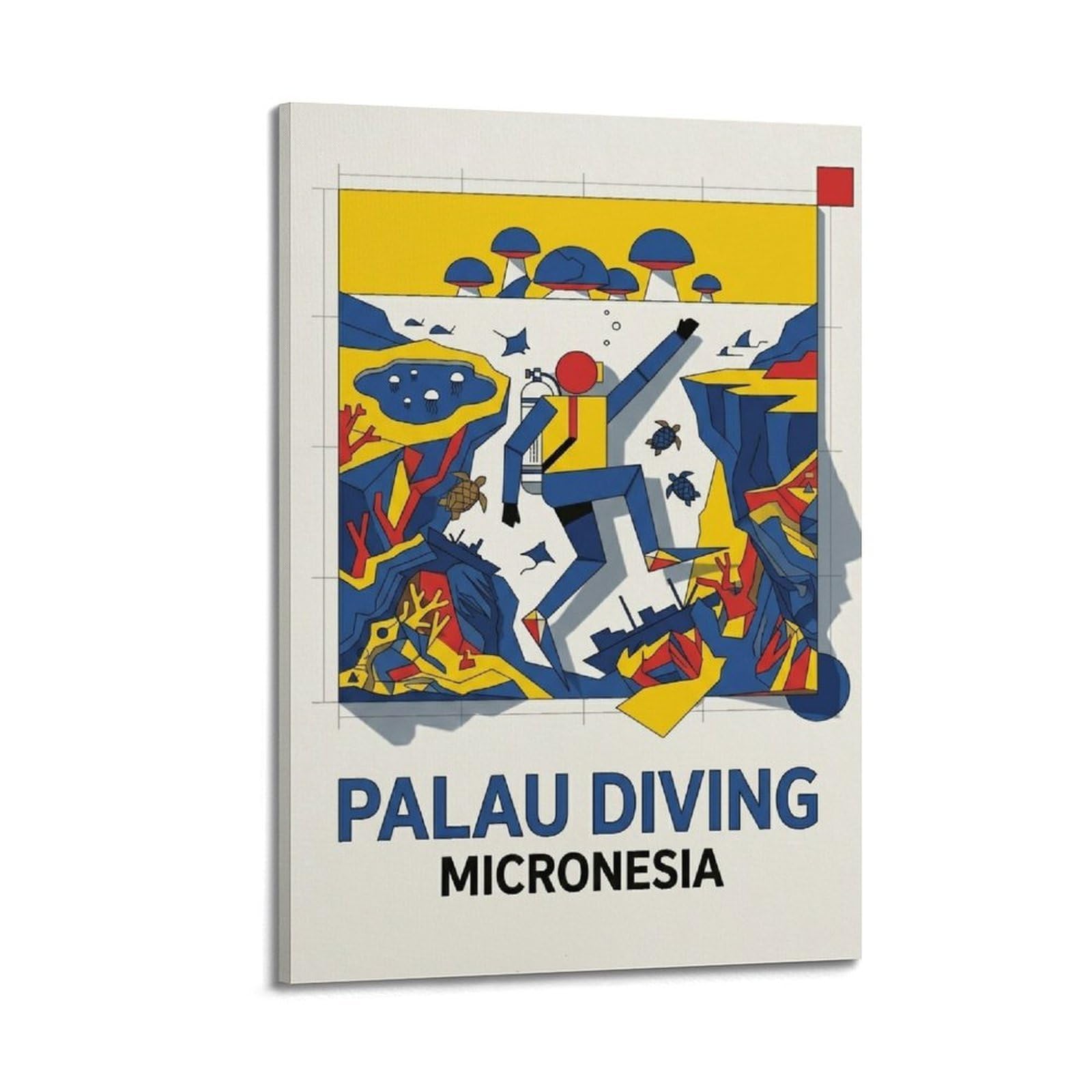 XKUGA Bauhaus Abstract Sports Palau Ocean Diving Travel Poster Modern Decorative Canvas Prints - Ideal Wall Art for Family, Man Cave, Game Room, Boys & Girls Bedroom 20x30inch(50x75cm)