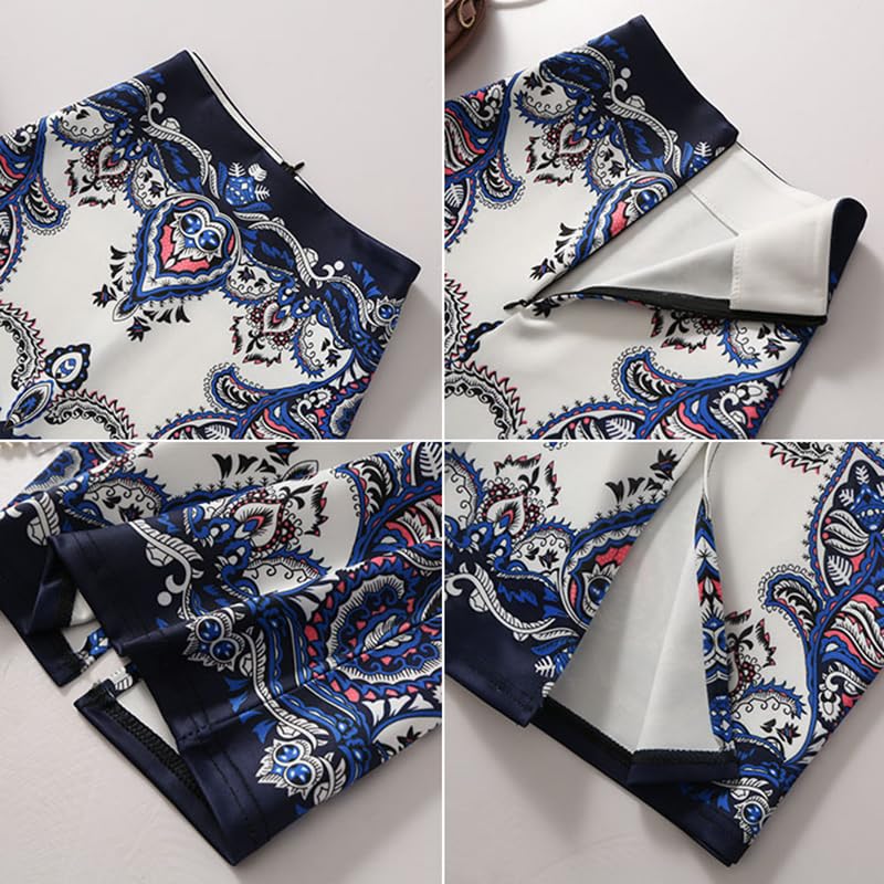 Women's Elastic High Waist Knee Length Pencil Skirt Office Work Midi Bodycon Basic Floral Skirt with Back Slit3