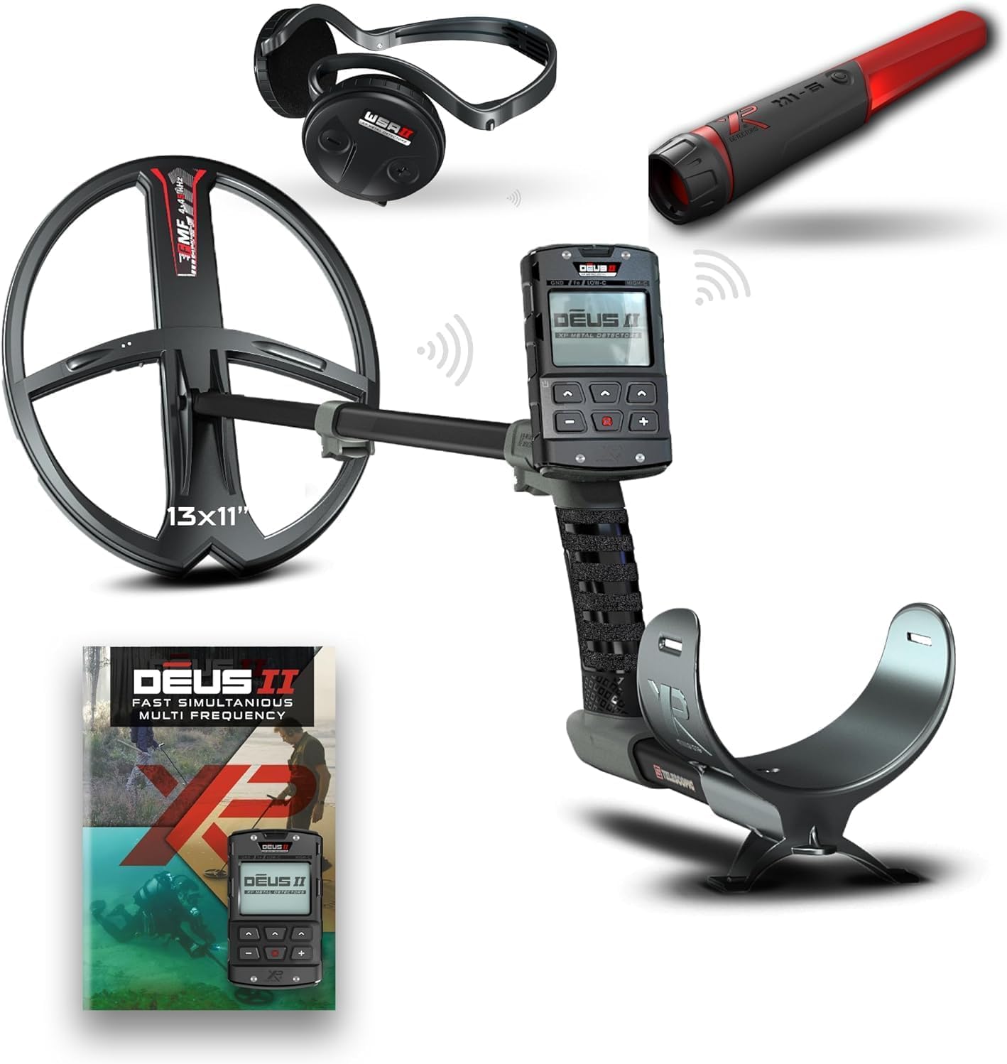 XP Metal Detectors Deus II - 13x11 FMF Coil with MI-6 pinpointer & WSAII Headphones Bundle - Waterproof and Fully Wireless - with Remote Control & S-Telescopic stem (DEUS2-34FMFRCEA + MI-6 + WSAII)