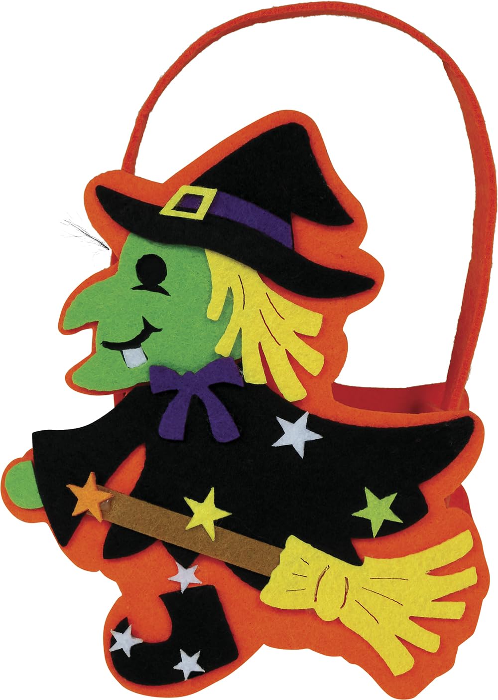 FIESTAS GUIRCA | Orange Felt Witch Basket (7.1 in) - Accessory for Trick or Treating at Halloween - Ideal for Collecting Sweets and Treats - Perfect for Children and Adults - Orange