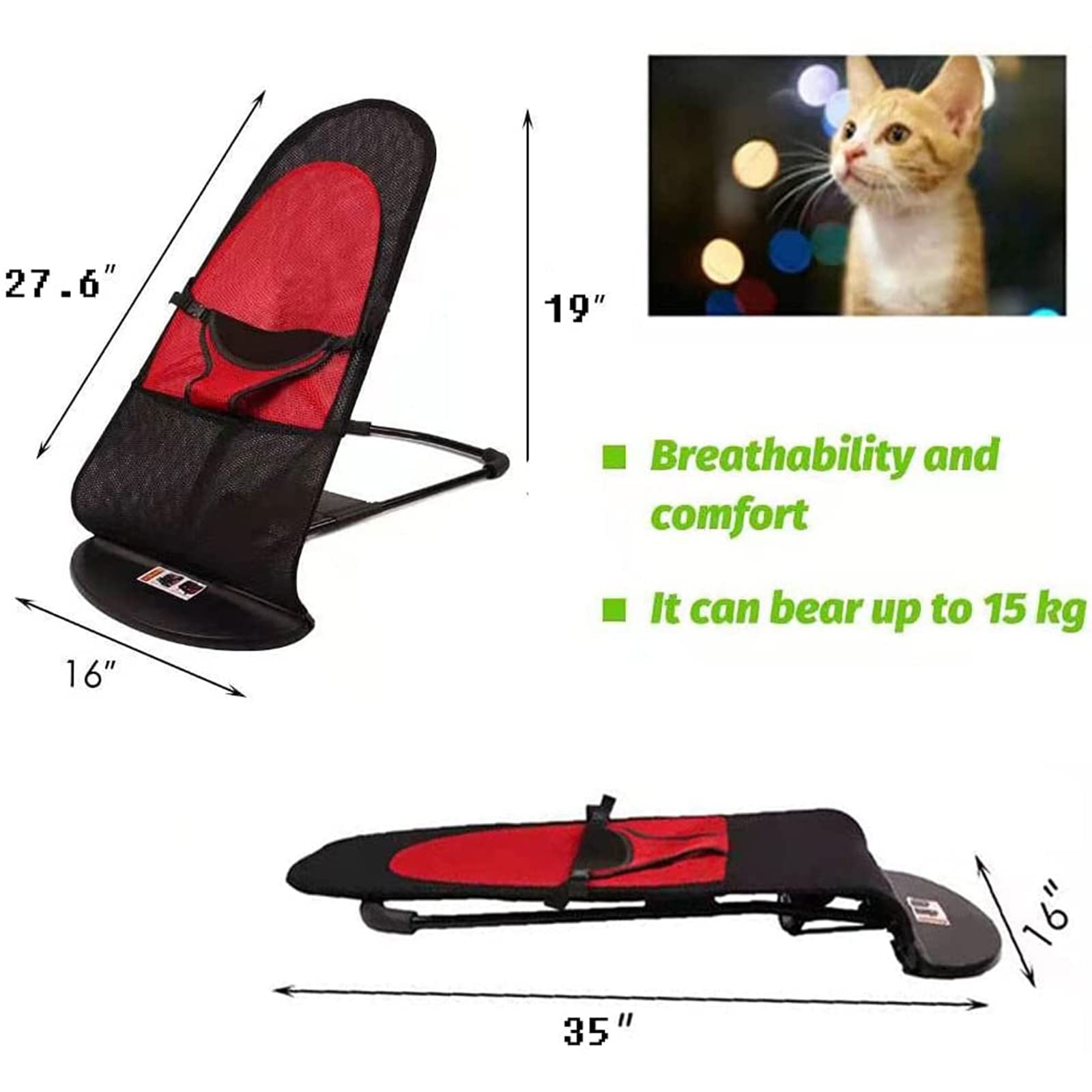Sedia a Dondolo per Cani, Portatile, Pet Dog Cat Bed, Letto Pieghevole Adatto per Animali Domestici sotto 33 libbre / 15 kg, Nero