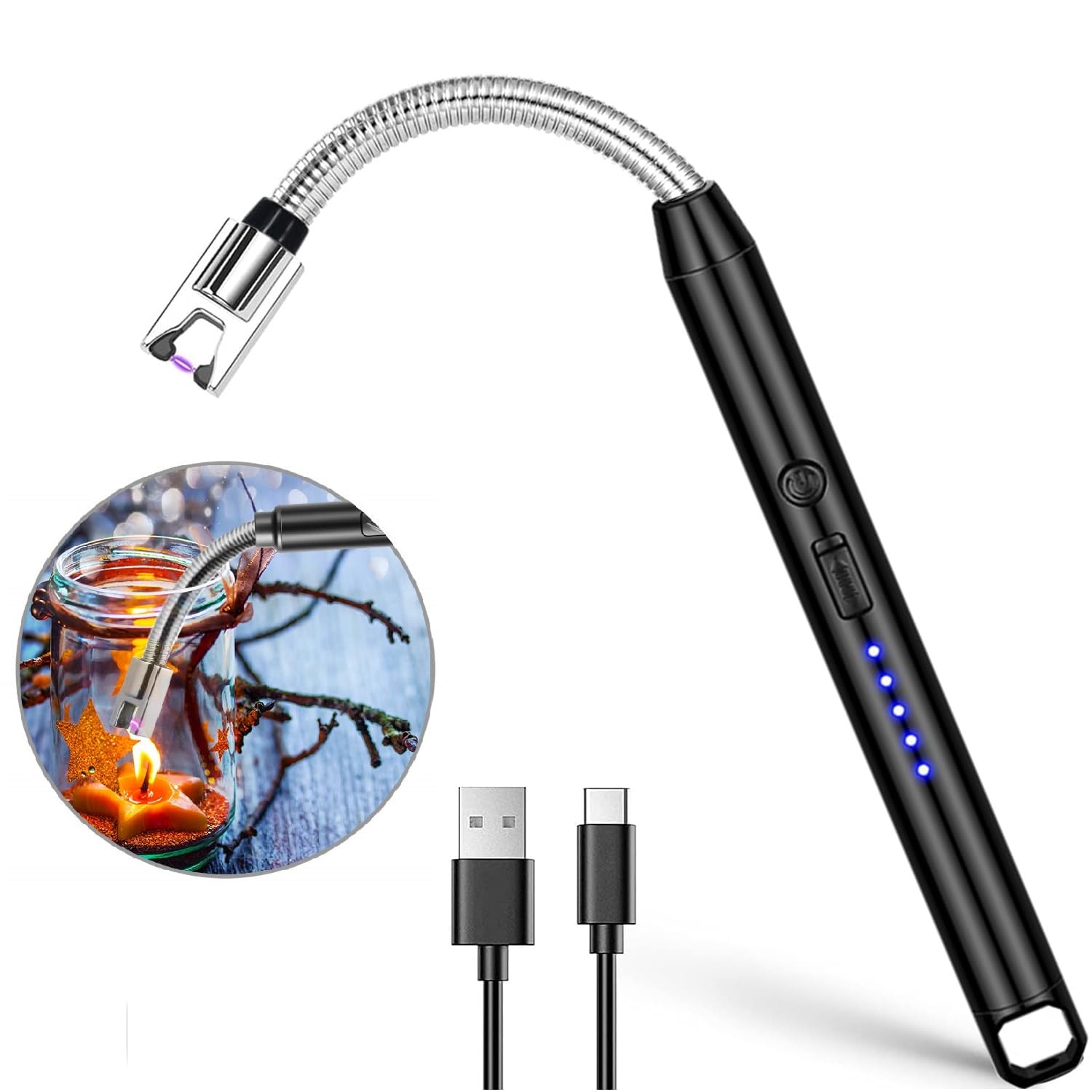 Electric Candle Lighter Plasma Arc Windproof Flameless with 360° Flexible Neck USB Rechargeable Lighter for Light Candles Gas Stoves Camping Barbecue Fireworks (2)-image-36