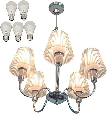 Amazon Co Jp 福山照明 天井照明 ペンダントライト 照明器具 シャンデリア 5灯 シャンデリアシーリングライト E26 北欧 おしゃれ ダイニング リビング 居間 食卓 カフェー 間接照明 オシャレ 和風 Led電球付き ホーム キッチン