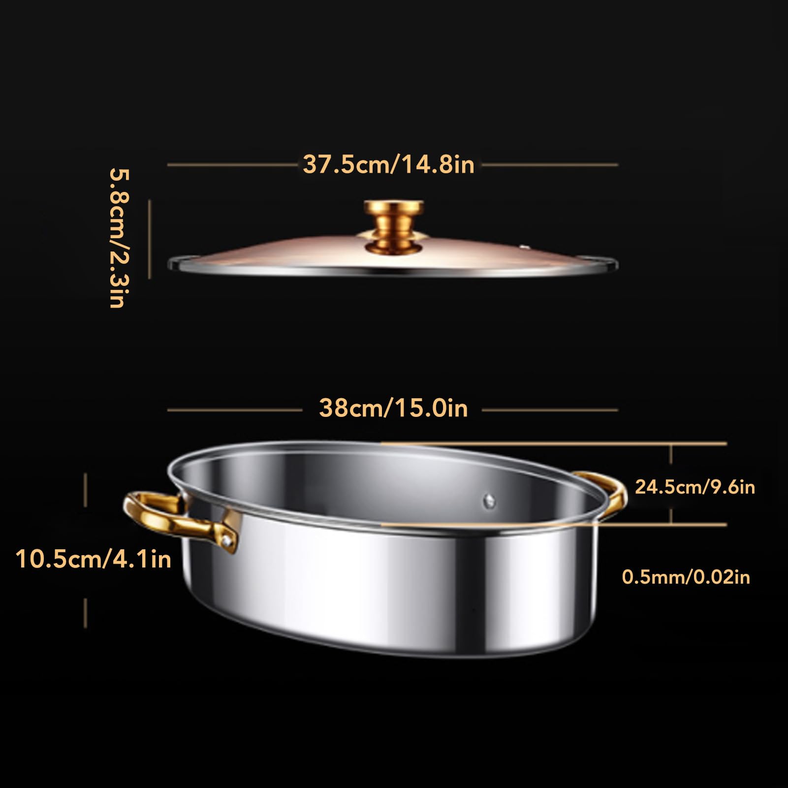 TOPINCN Pentola a Vapore per Pesce in Acciaio Inossidabile 304, Forma Ovale con Coperchio Trasparente e Piastra in Ceramica per Cuocere a Vapore Gnocchi di Zuppa di Pesce e Frutti di