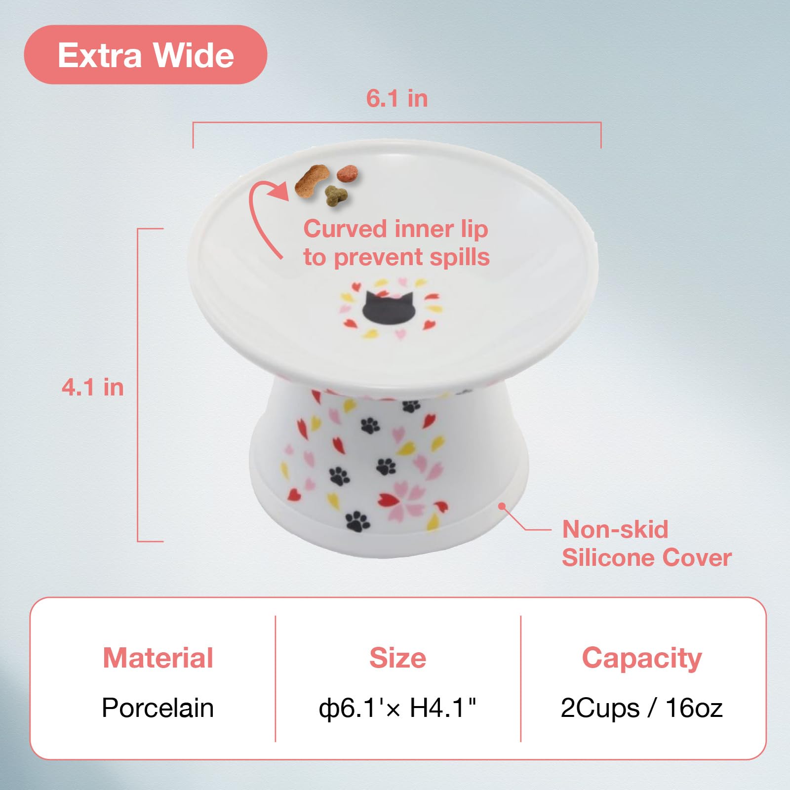 Necoichi Extra Wide Raised Cat Food Bowl, Elevated