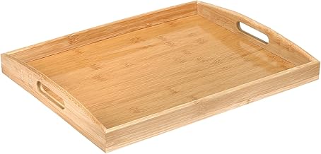 anshuke Plateau de service en bambou avec poignées - Plateau de cuisine - Plateau de service - Plateau de petit-déjeuner pour petit déjeuner, thé, table basse, décoration de cuisine (50 x 35 x 4 cm)