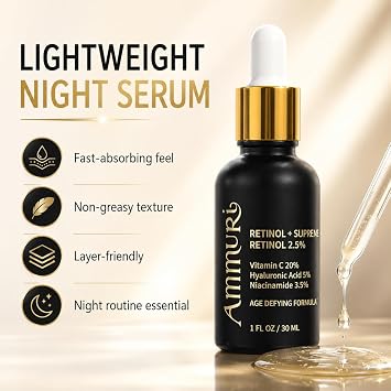 Retinol + Supreme Serum - 2.5% Retinol 20% Vitamin C 5% Hyaluronic Acid 3.5% Niacinamide Anti-Ageing Skin Repair Highly Effective Face Serum
