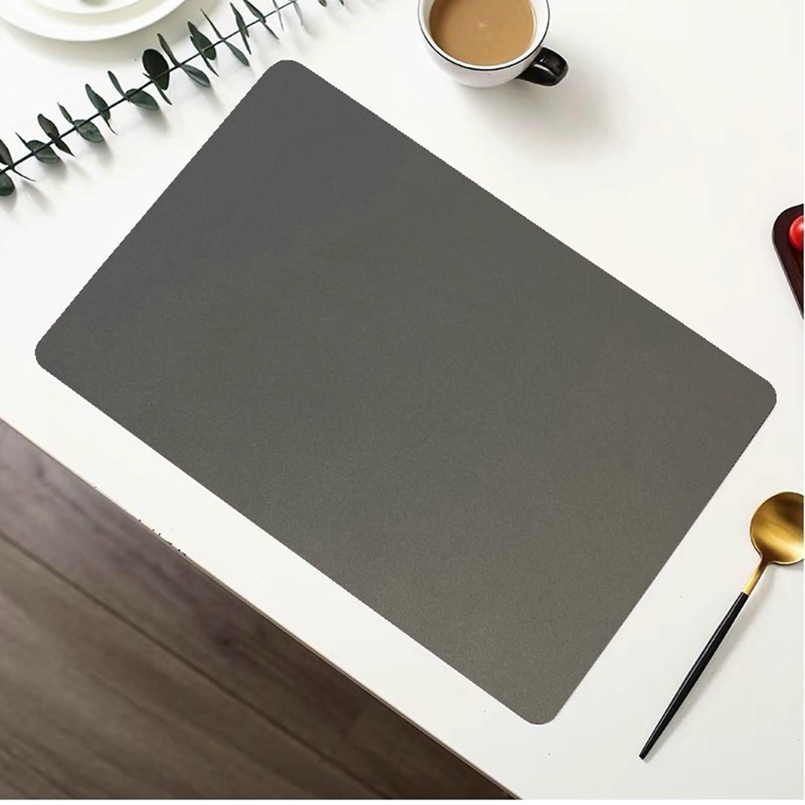 Placemats Leather, Juego de 4 manteles individuales para cocina, 30 x 43 cm, rectángulo, monocolor, gris oscuro, para casa, cocina, hotel y restaurante