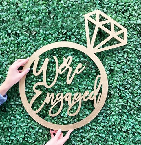 We're Engaged Sign for Backdrop,Wedding Diamond Ring Wall Hanging Decoration for Bridal Shower Party Photo Prop Backdrop