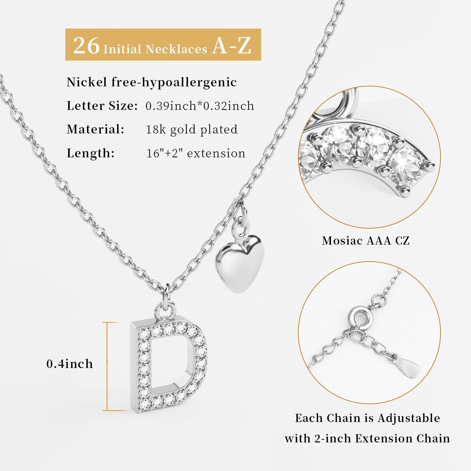 UHIBROS Bubble Letter Necklace, Gold Balloon Initial Necklaces for Women, Cubic Zirconia Dainty Charm Alphabet Pendant, 18K Gold Plated Custom Name Choker, Trendy Puffy Personalized Jewelry - Image 5