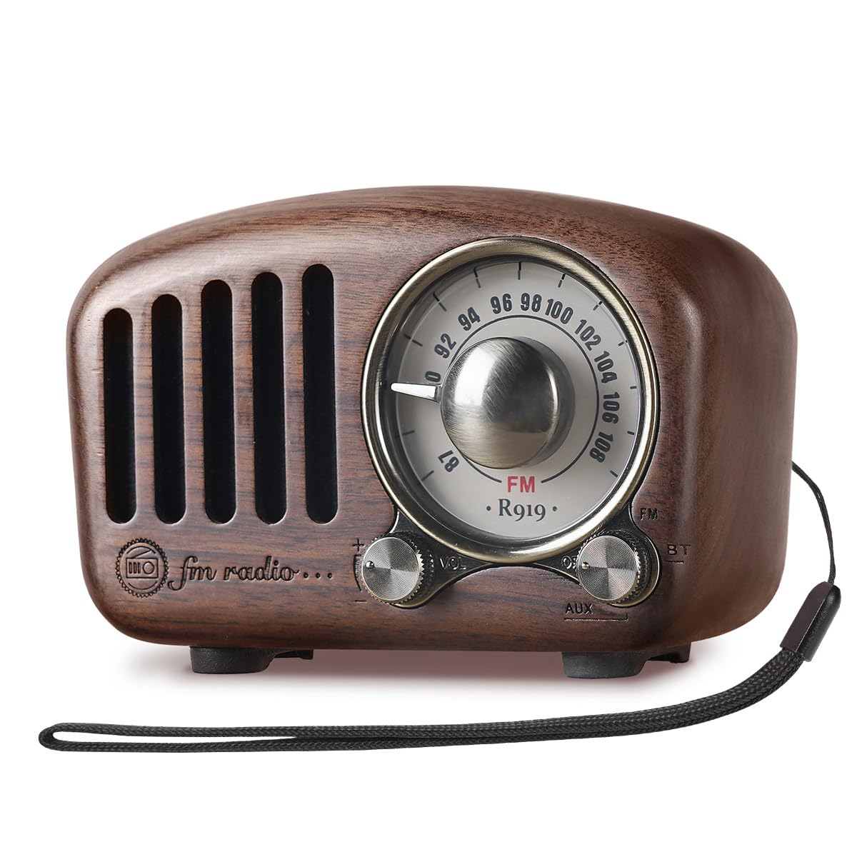 PRUNUS J-919 Retro Bluetooth Speaker Radio with Bass Enhancement Sound Loud Volume BT5.0, MP3 & FM Wooden Vintage AUX Input and TF Card MP3 Player(Walnut Wood)