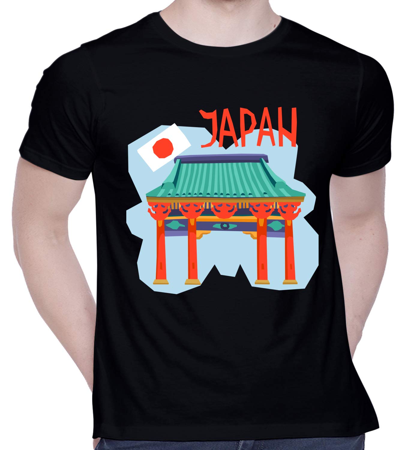 CreativiTGraphic Printed T-Shirt for Unisex Japan_Country_Travel Tshirt | Casual Half Sleeve Round Neck T-Shirt | 100% Cotton | D00680-23_Black_Small
