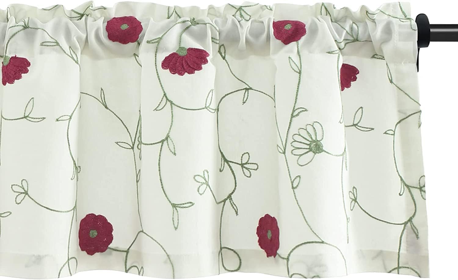 VOGOL White Valances for Small Windows Flowers Embroidered