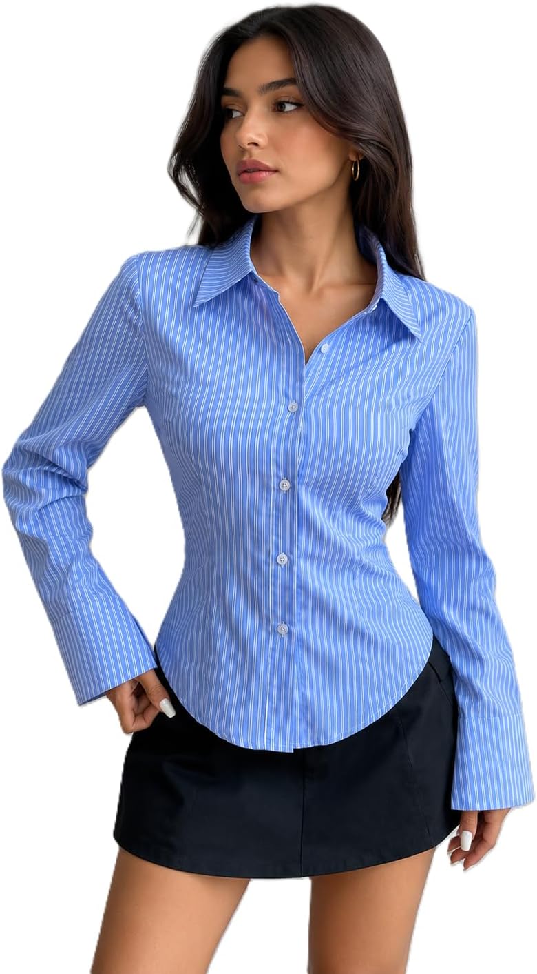 Women Shirt||Women Relaxed Fit Vertical Striped Spread Collar Cotton Casual Shirt (S-12-19)