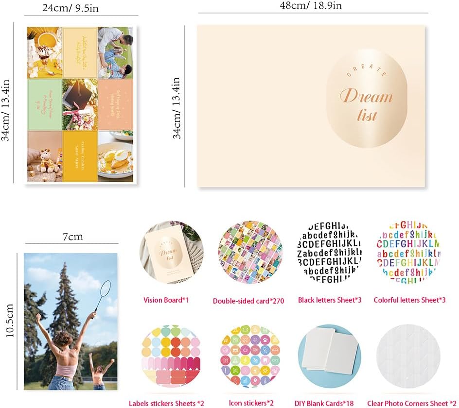 All-in-One Vision Board Kit – Foldable Hard Board, 540 Pre-Cut Cards, 30 Sheets, Alphabet & Icon Stickers, Labels & Photo Corners for Intention Setting & Manifestation Planning (Soft Yellow Morandi) Light Yellow