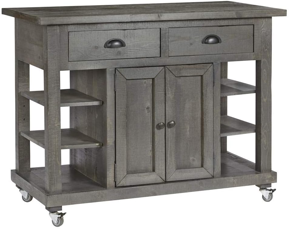 Progressive Furniture A801-55 Willow Kitchen Island with Doors in Distressed Dark Gray