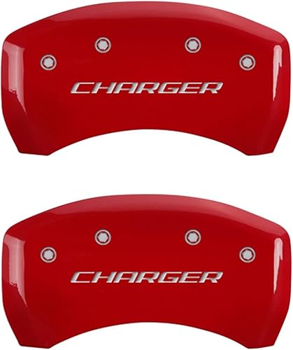 Miniatura 9 de MGP Caliper Covers 12162SCLSRD - Fundas de freno rojas para Dodge Challenger 2011-2020 (pinza delantera de pistón) grabadas con Challenger