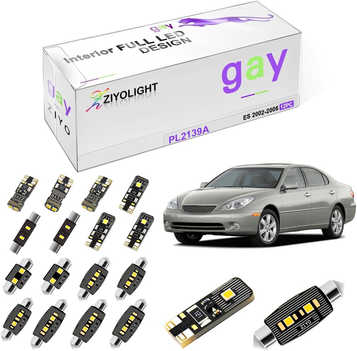 LED Interior Light kit for Lexus ES300 ES330 2002-2006 Dome Light Bulbs Replacement Package, 6000K Xenon White LED Lights Accessories Upgrade (12 Bulbs)