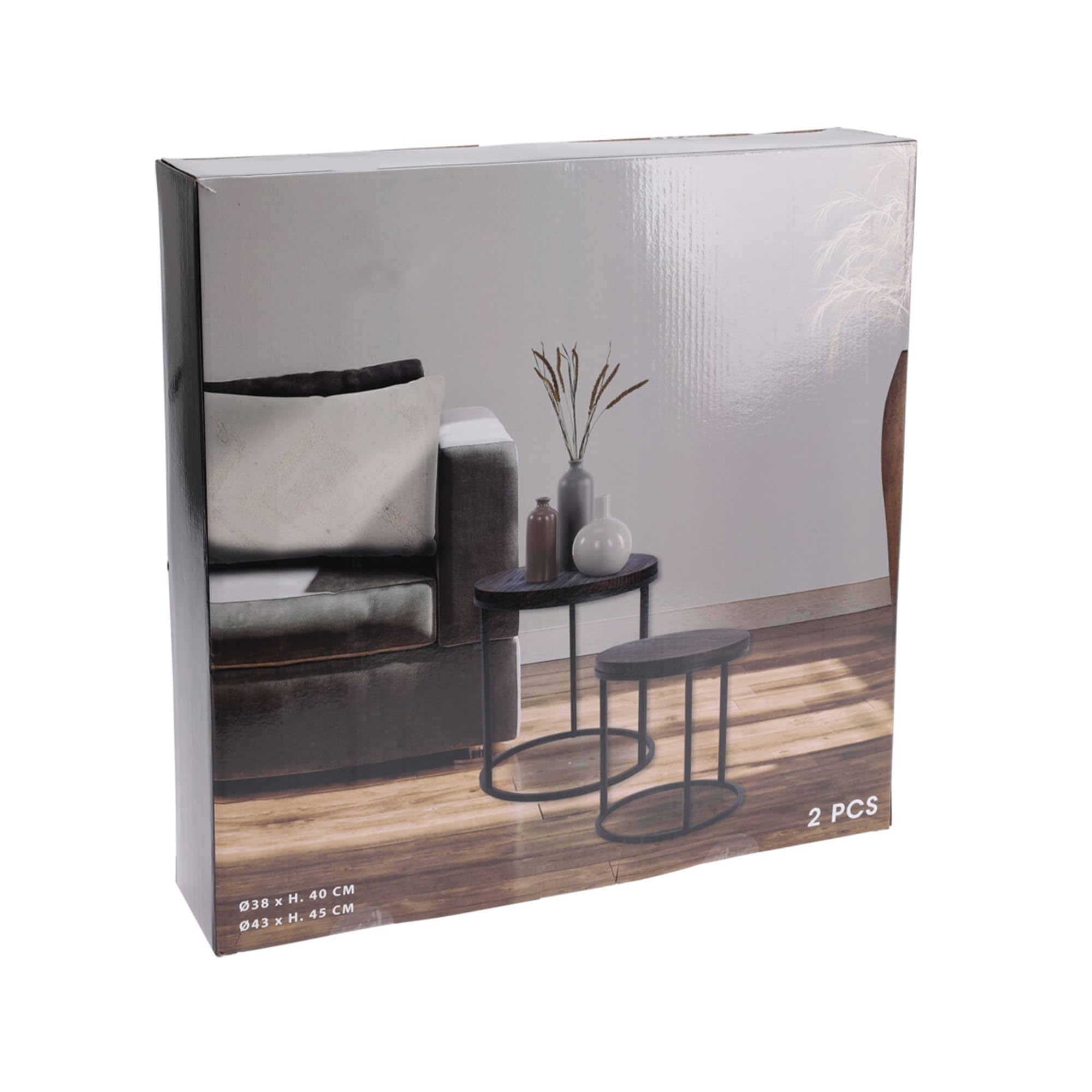 WELL HOME MOBILIARIO & DECORACIÓN Set di 2 tavole rotonde in ferro e legno di Paulownia