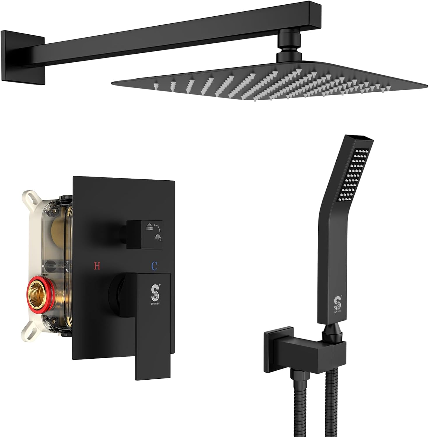 SR SUN RISE Black Square Rainfall Shower Head