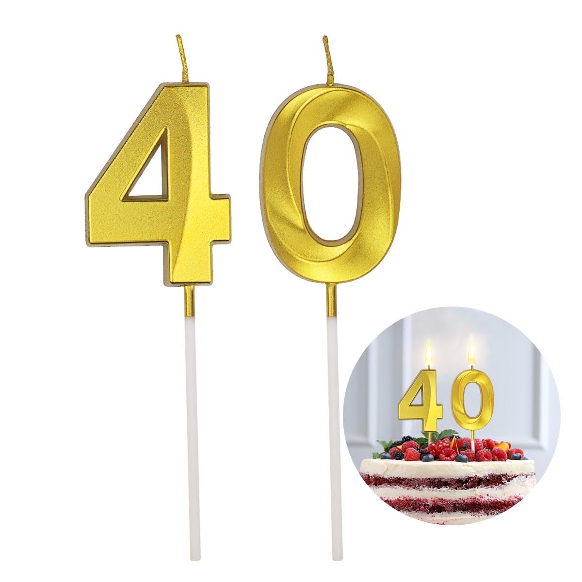 SHSMPXOY Birthday Candles Numbers 40 Number Candle 40th Birthday Gold Glitter Candles Decorative 3D Cake Decoration for Wedding Birthday Anniversary Celebration Graduation