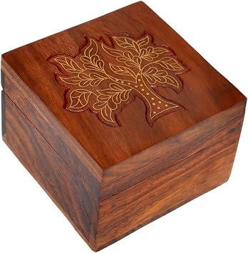 Hashcart Tree of Life Wooden Urn - Sheesham Wood Keepsake Urn - Handmade Brass Inlay Design - Solid Natural Rosewood