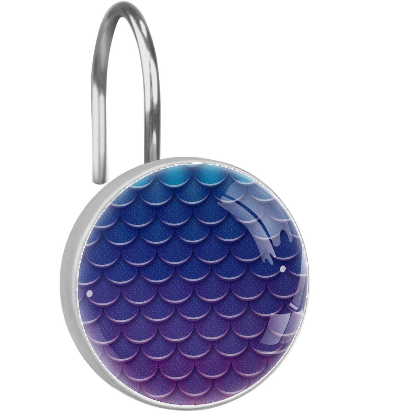 Crochets rideau de douche acier inoxydable anneaux salle de bain écailles sirène violet bleu