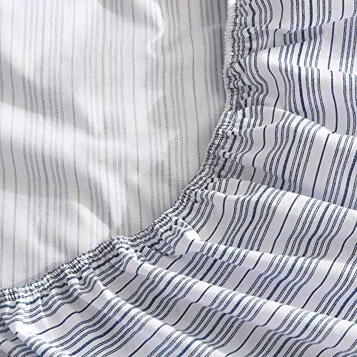 Nautica - King Fitted Sheet, Cotton Percale Bedding, Casual Home Decor (Beaux Stripe Blue, King) - Thumbnail 3