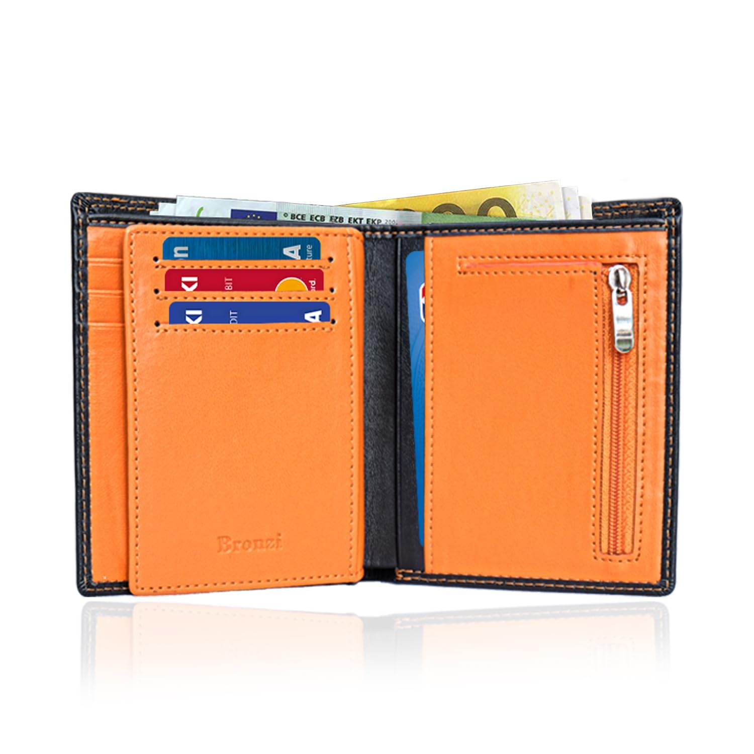 Bronzi Portafoglio Uomo Slim Sottile Elegante - Mini Porta Tessere Porta Documenti Porta Carte Di Credito Blocco RFID - Nero Pelle Alta Qualità - Design Italiano - I Regalo
