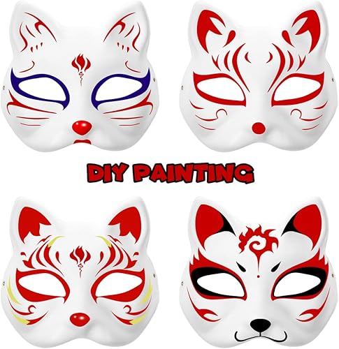 Miniatura 4 de STOBOK 10 máscaras faciales de gato para bricolaje, máscara de animales sin pintar, máscara facial pintada a mano en blanco, máscara de mascarada
