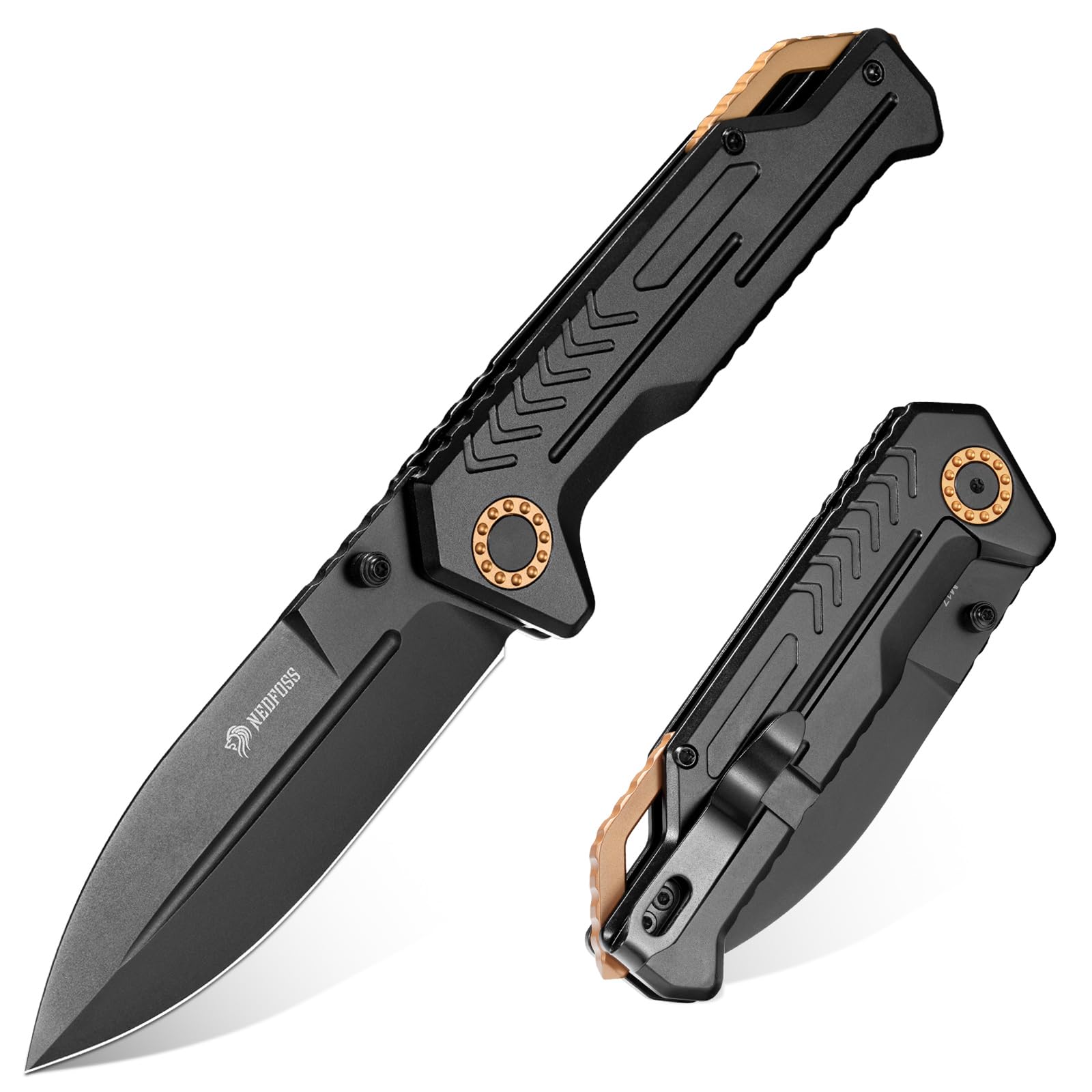 NedFoss M17 Tactical Pocket Knife for Men, 3.4" D2 Steel, Aluminum Handle