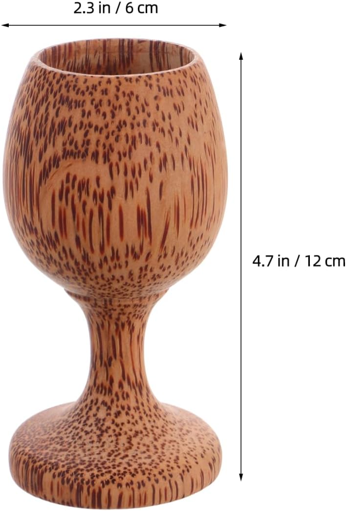 Ciieeo Wooden Wine Goblet Coconut Wood Drinking Cup 4.72 Inch Stemmed Wide Mouth Multi-Use Beverage Cup for Wine Tea Water Home Dining