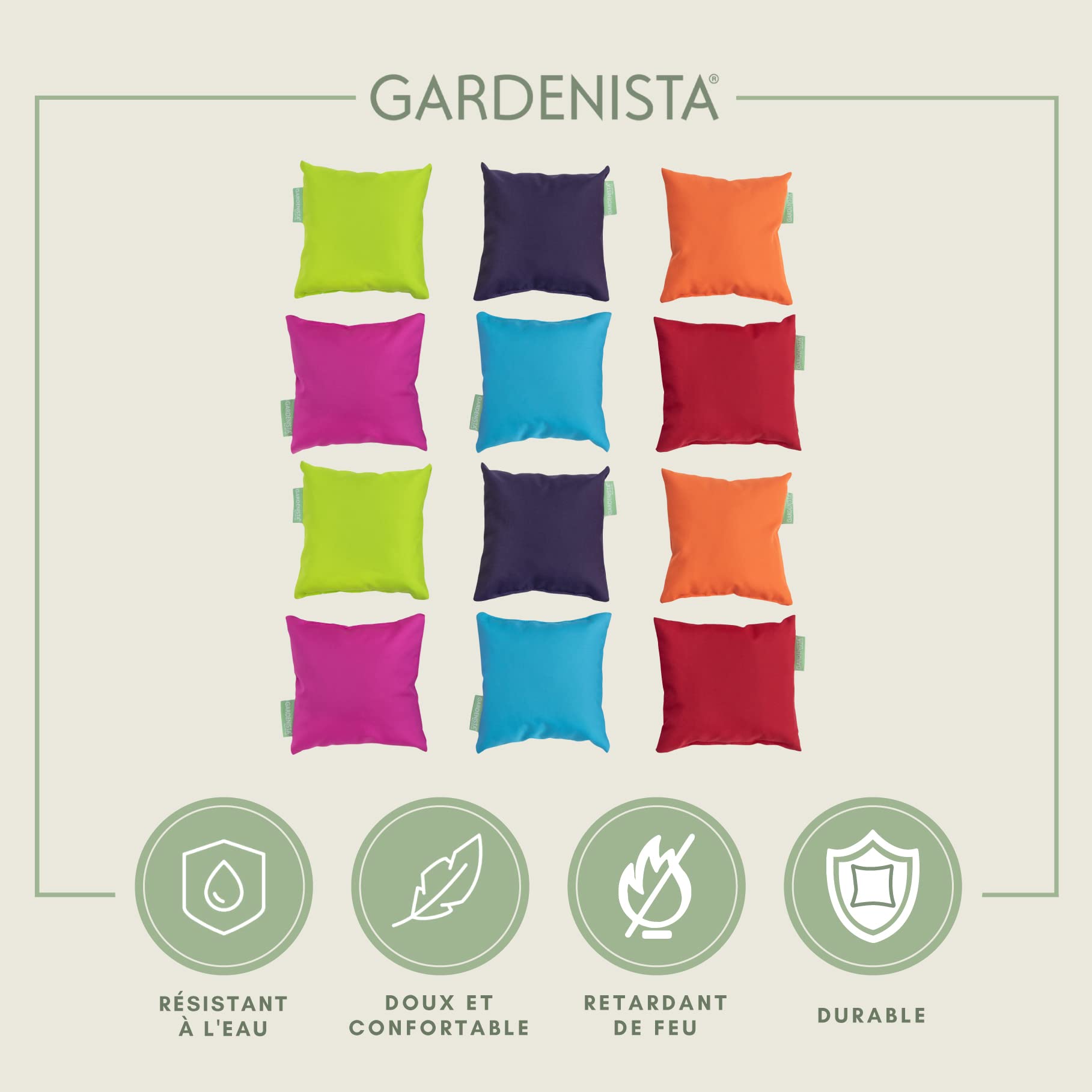 Gardenista Petits Coussins d'Extérieur Résistants à l'Eau | Mini Accessoires de Couleurs Mélangées pour Le Jardin, Le Salon, Le Canapé | Rembourrage en Fibres Creuses (12)