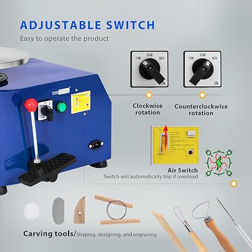 Miniatura 5 de VIVOHOME Rueda de cerámica de 9.8 in que forma la máquina 350 W herramienta eléctrica de arcilla DIY con pedal de pie y lavabo desmontable para