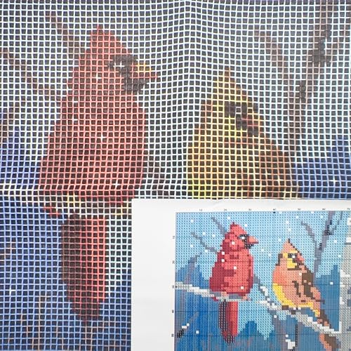 Image of Howie's Latch Hook Kit, DIY Cardinal Rug Crochet Yarn Kits for Adults, Color Preprinted Pattern Embroidery Decoration (Cardinal, 19.69 x 14.96 inch)