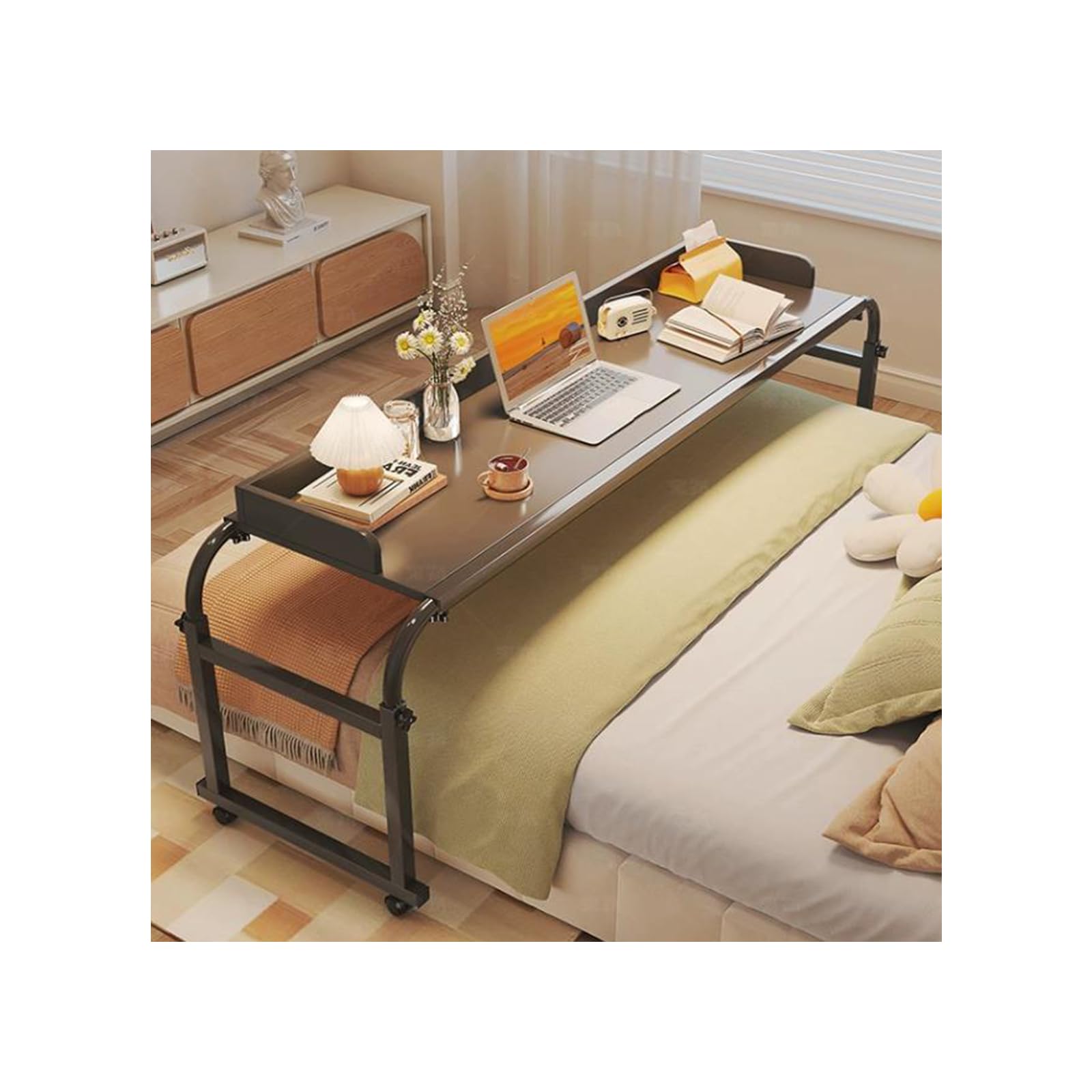 RCJCQSR Over-bed Tables, Overbed Table With Wheels Computer Workstation Height Adjustable Computer Desk Standing Workstation Food Tray Desk Rolling Medical Table(Color:Black)