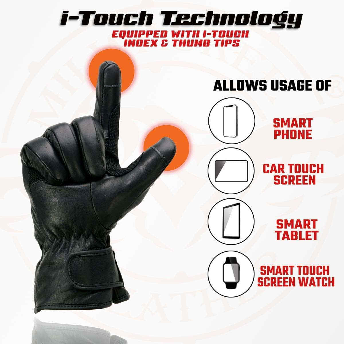 Milwaukee Leather MG7551 Men's Black Cowhide Leather Gauntlet Motorcycle Hand Gloves W/i-Touch Screen and Waterproof - Image 2