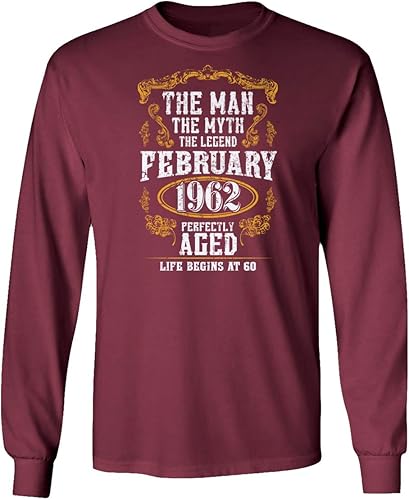 Miniatura 7 de Camiseta unisex de manga larga con texto en inglés "Man Myth" (60 cumpleaños, febrero de 1962)