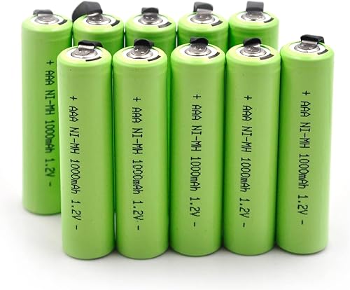 Paquete de 10 baterías recargables Ni-MH AAA de 1.2 V 1000 mAh con pestañas compatibles con cepillo de dientes Waterpik, afeitadoras eléctricas,