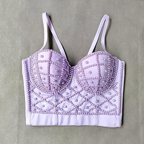 Image of VEENDEO Women's Strap Beads Bustier Corset Crop Top Club Party Bra