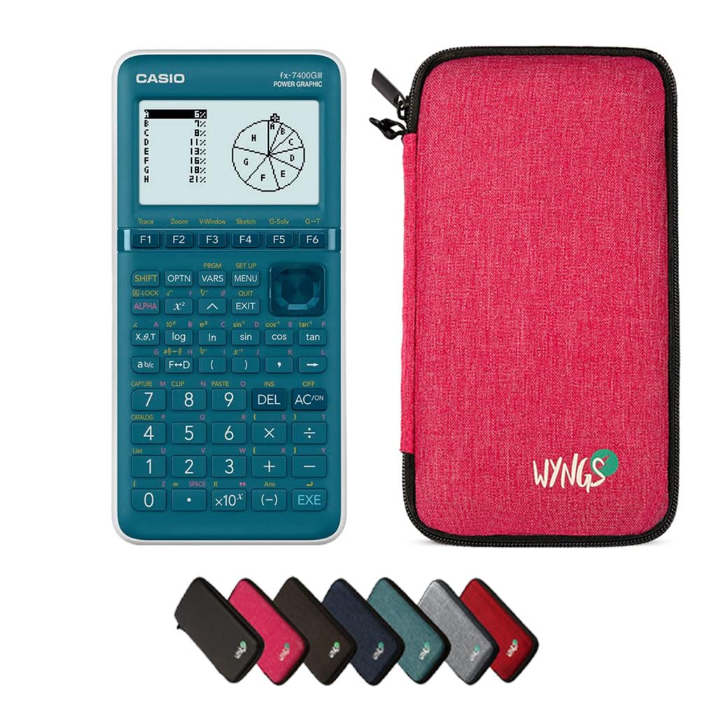 Casio fx-7400GIII avec Housse de Protection WYNGS Incluse Rose - Calculatrice Graphique - Pack de Base