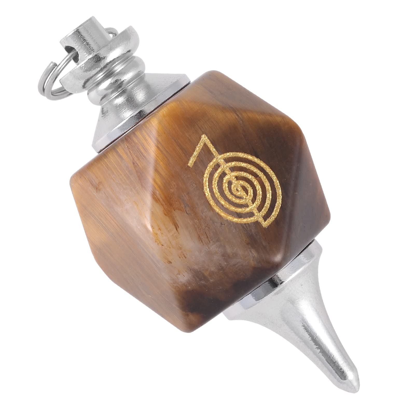 Mookaitedecor - Péndulo de cristal natural con símbolo Reiki para radiestesia y adivinación, péndulo poliédrico de piedra de cristal Reiki con cadena para meditación y herramienta Wicca, ojo de tigre
