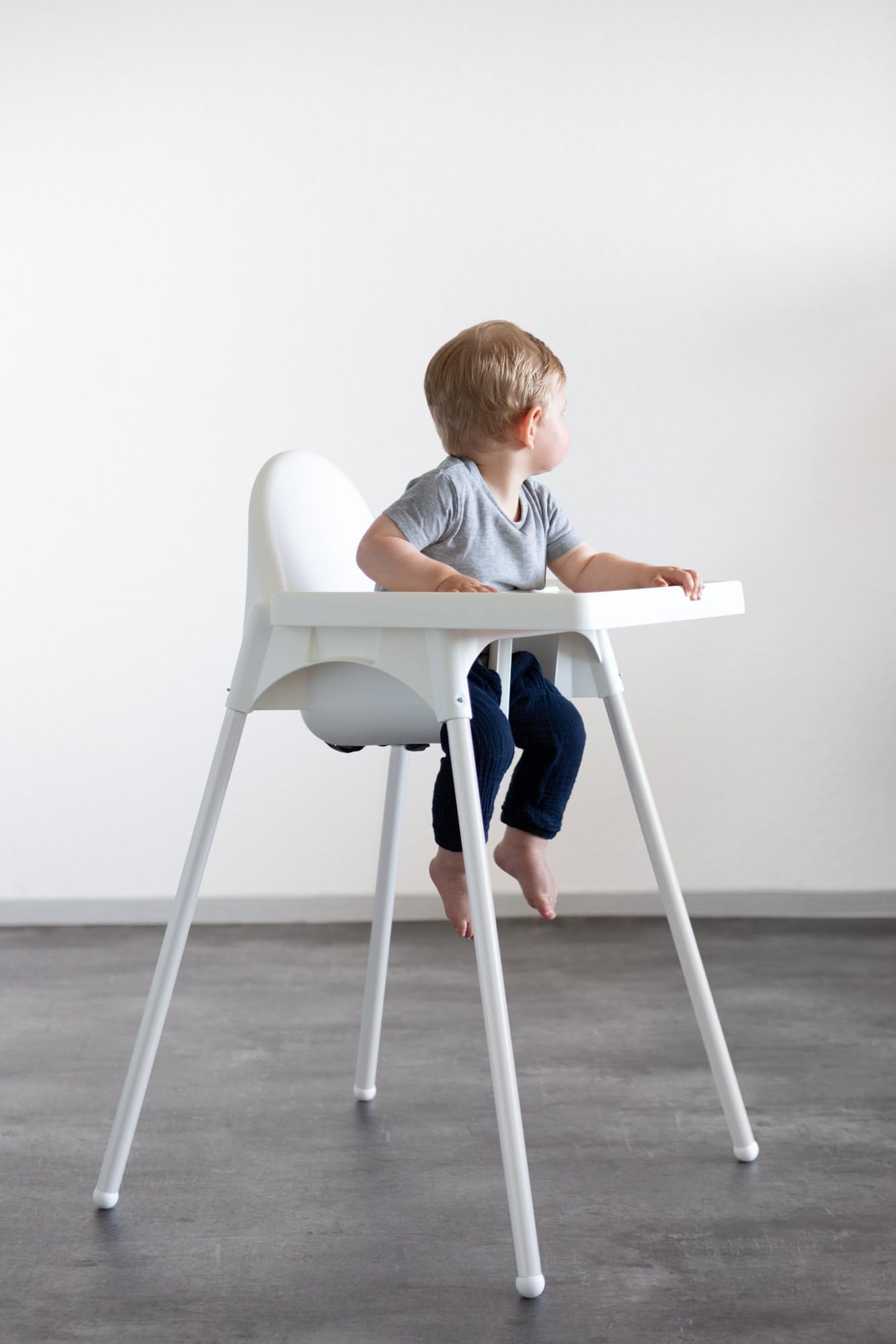 IKEA ANTILOP - Chaise haute avec plateau, couleur argent
