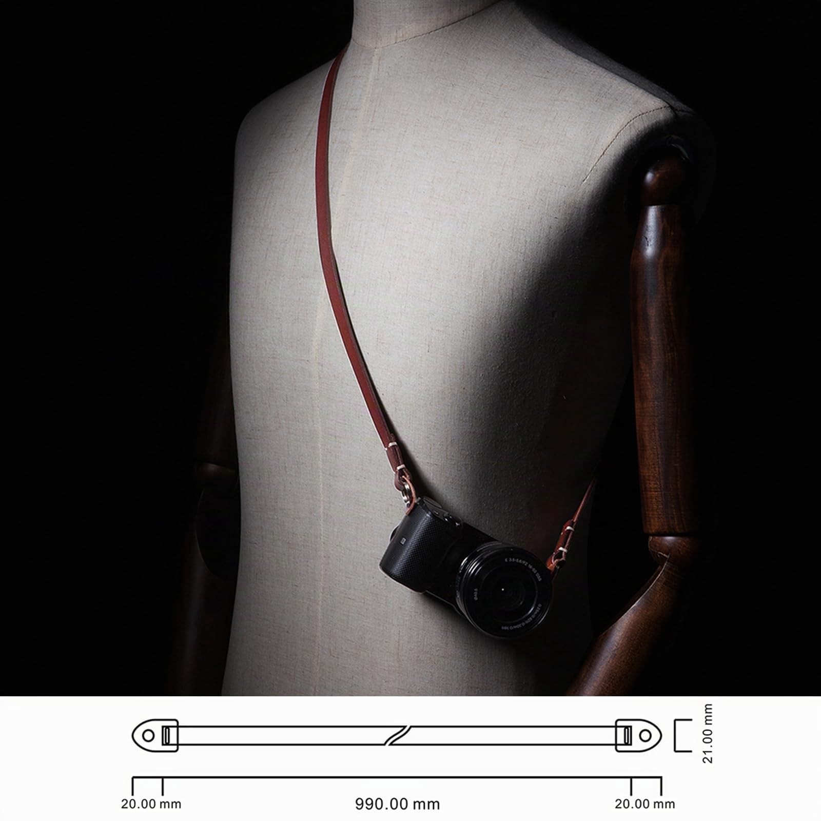 Tracolla per fotocamera con collare in pelle naturale per fotocamera DSLR SLR compatta per Sony, Canon, Pentax, Nikon, Olympus, ecc