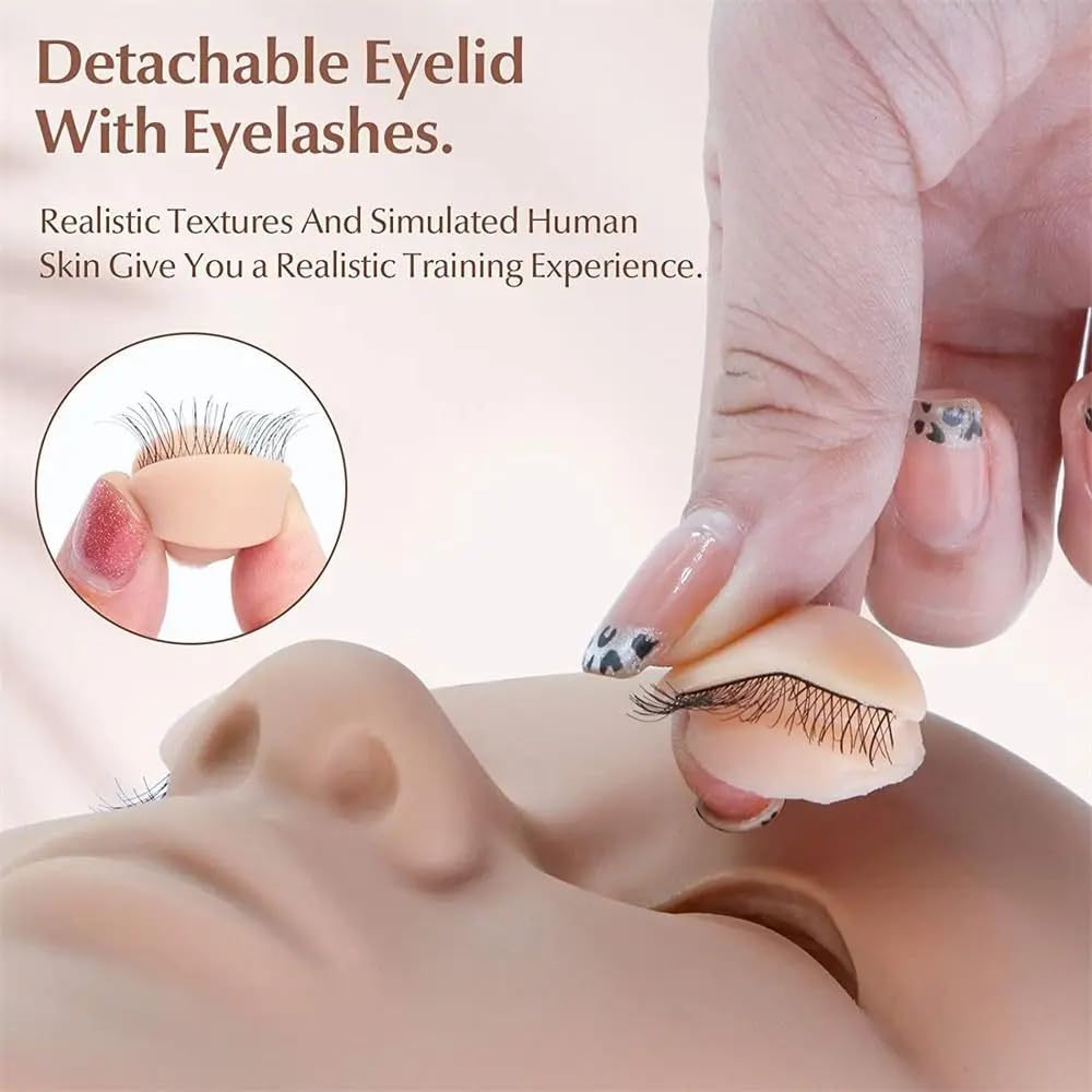 HuYiGGZ 6 works Replacement Eyelids for Mannequin Head Removable Realistic Eyelids with Eyelashes Mannequin Head Eyelids for Eyelash Training Practice Makeup Extension - Image 4