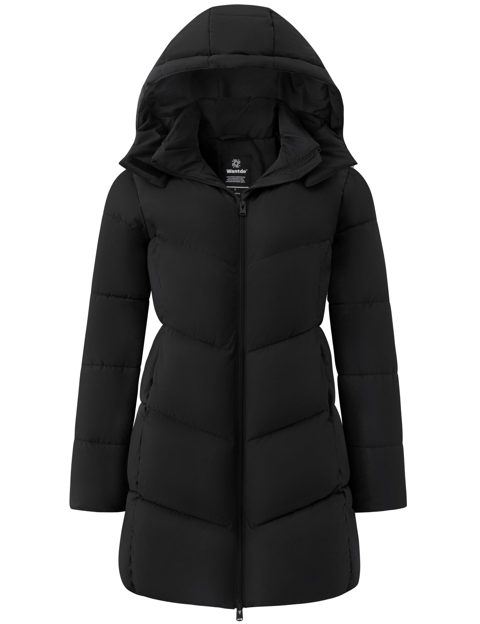 wantdo Women's Long Winter Coat Warm Windproof Puffer Jacket Outerwear Hooded Parka(Black,XXL)