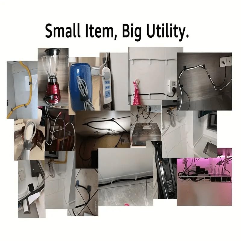 100 pcs bridas de cable de gancho y lazo, clips adhesivos para gestión de cables bajo escritorio, organizador adhesivo para cables, negro miniatura 6