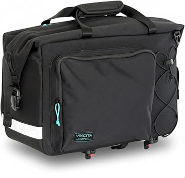 Vincita Nash Pro Rack Bag for Brompton P Line & Advance Roller Rack KlickFix UniKlip 2 Trunk Bag 16" Laptop Sleeve, Heel-Strike Free Design Black