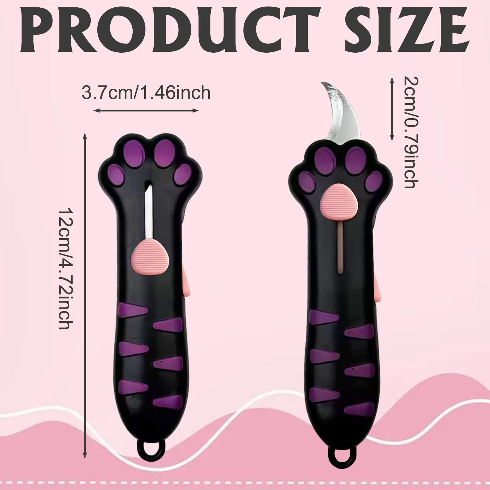 2 Stück Cuttermesser Klein, Katzenpfote Mini Box Cutter, Einziehbares Cutter Messer, Niedlich Katzenpfote Kater Messer, Universalmesser zum Öffnen von Papier Schachtel Paket Papierschnitt